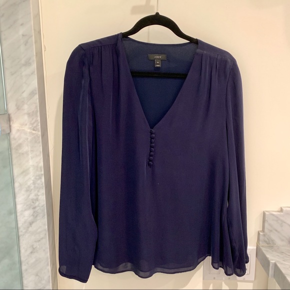 JCrew navy silk blouse with covered front buttons - Picture 1 of 6